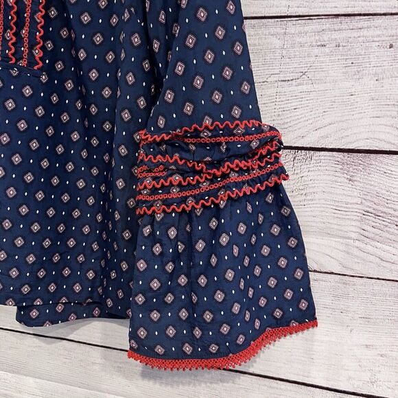 J Crew Embroidered Bell Sleeve Silk Blend Top Boho Size 4 Long Sleeve Ruffle - Picture 4 of 11